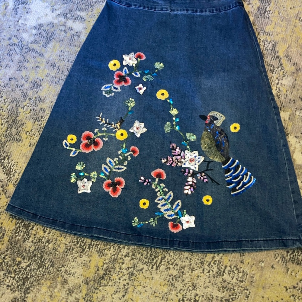 Denim skirt, adorable colorful sequin work EUC